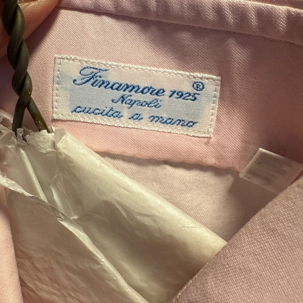 FINAMORE 1925 CLASSIC FIT NAPOLI SHIRT IN PINK COTTON TWILL REG $490 *AUTHENTIC - Picture 4 of 7